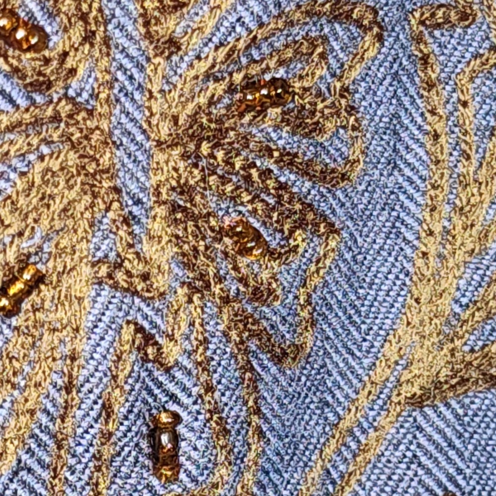 Coldwater Creek Blazer L Blue Bronze Embroidered Beaded Cotton Herringbone - Picture 5 of 13
